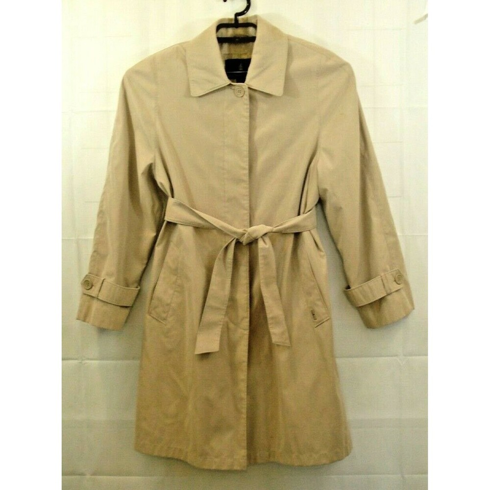 London Fog Trench Coat M Beige Khaki Belted Lined Classic Overcoat Womens Size M - Picture 2 of 8